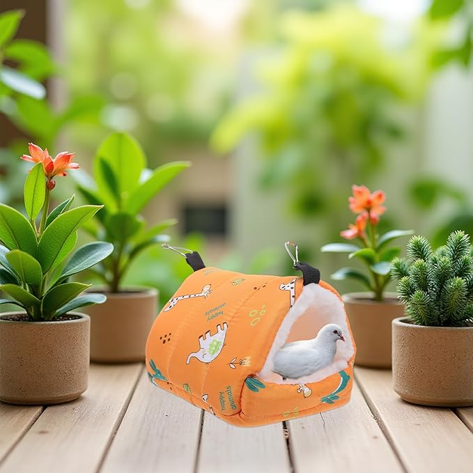 Healifty Parrot Cotton Nest Small Animal Hanging Hammock Winter Warm Lint Bed 16x13x16cm Yellow for Hamster Bird Cage Cozy Resting House