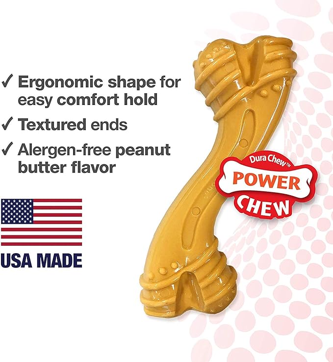 Nylabone 2 Pack of Allergen-Free Peanut Butter Flavor Comfort Hold Power Chew Bone, Giant, Dental Chew Dog Toy