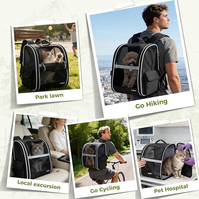 Lekereise Cat Backpack Carriers, Dog Carrier Backpacks with Breathable Mesh for Small Medium Large Cats Dogs Puppy Up to 25 Lbs, Pet Foldable Carrying Backpack Ventilated for Travel Hiking Collapsible