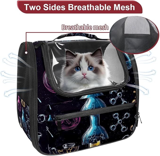 Chemistry Science Seamless Pattern Cat Carriers Dog Carrier Pet Carrier with Locking Safety Zippers for Cats, Kitties, Puppies and Small Dogs