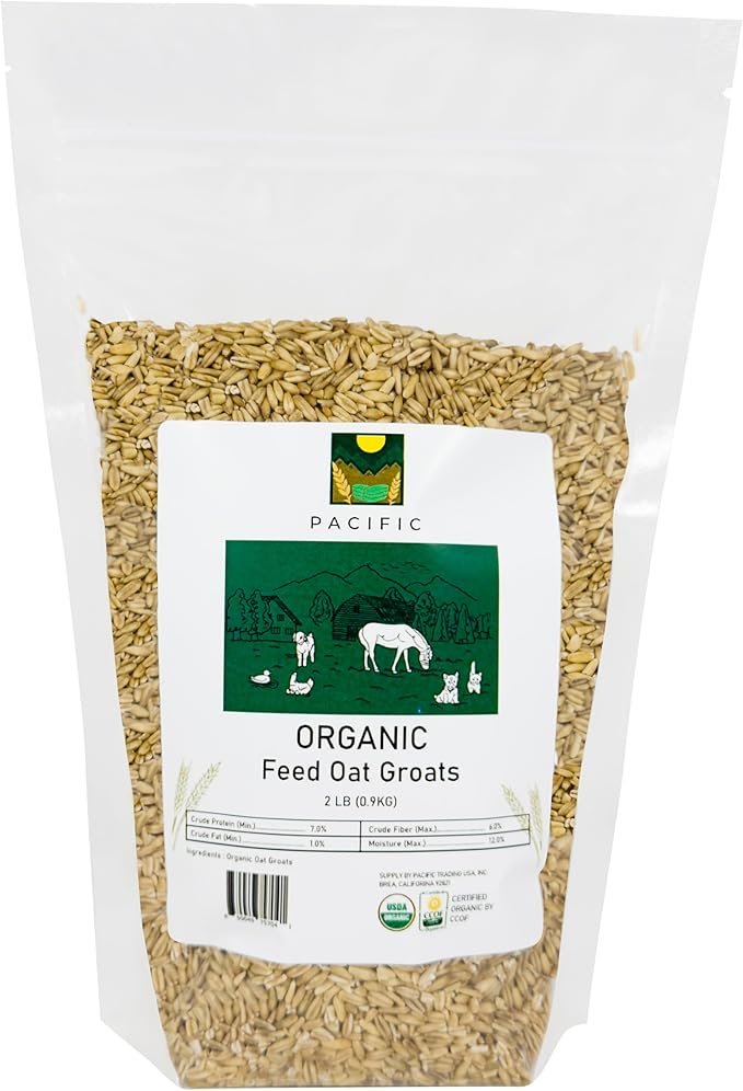 PACIFIC Organic Petfood Organic Feed Oat Groats - Oat Groats for Birds | Rich with Fiber & Minerals | USDA and CCOF Certified | Packed in USA | 2Lbs