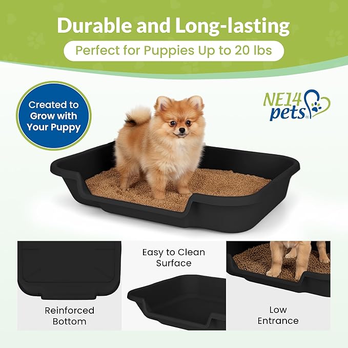 Dog Litter Box, Large Size, Blacksmithe Black, Durable & Pet Safe Puppy Litter Box, Indoor Open Top Entry Dog Litter Pan, Comfortable for Dogs, Great for Dogs up to 20 lbs