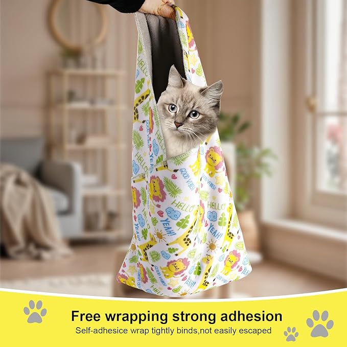 Cat Wrap for Cutting Nails and Grooming,Cat Restraint Wrap for Nail Clipping,Self-Adhesive Fabric Cat Swaddle Burrito Wrap for Nail Trimming (Giraffe Lion Style)