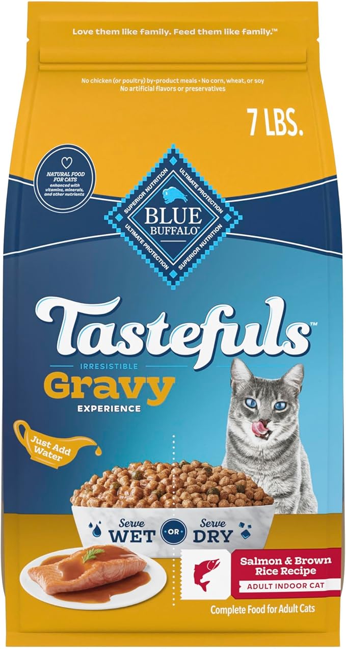 Blue Buffalo Tastefuls Irresistible Gravy Experience Adult Indoor Cat Dry Food, Salmon & Brown Rice Recipe, 7-lb. Bag