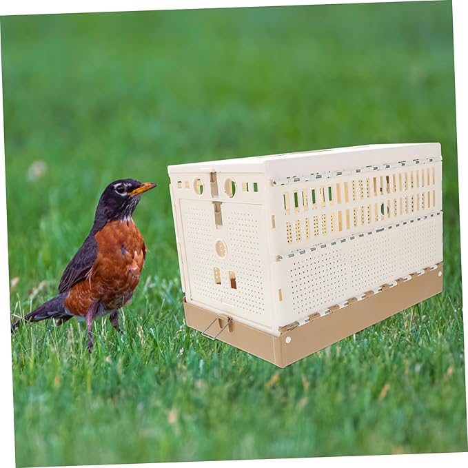 Kisangel Foldable Abs Pigeon Cage Nest with Removable Tray Lightweight Portable Poultry Carrier for Training and Release Small Pet Bird and Rabbit Breathable Transport Cage