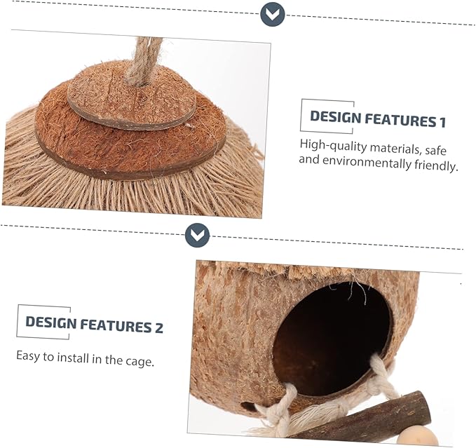 Abaodam 2pcs Hamster Coconut Shell Nest Hideout Toys Cozy Bed for Hamsters Bird Cage Accessory