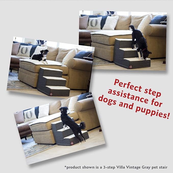 Majestic Pet 4 Step Portable Dog Stairs for Small Dogs to get on Bed Supports 250 lbs or Less – Dog Steps for High Bed with Machine Washable Cover –Pet Stairs for Cats Hexo Shapes Gray