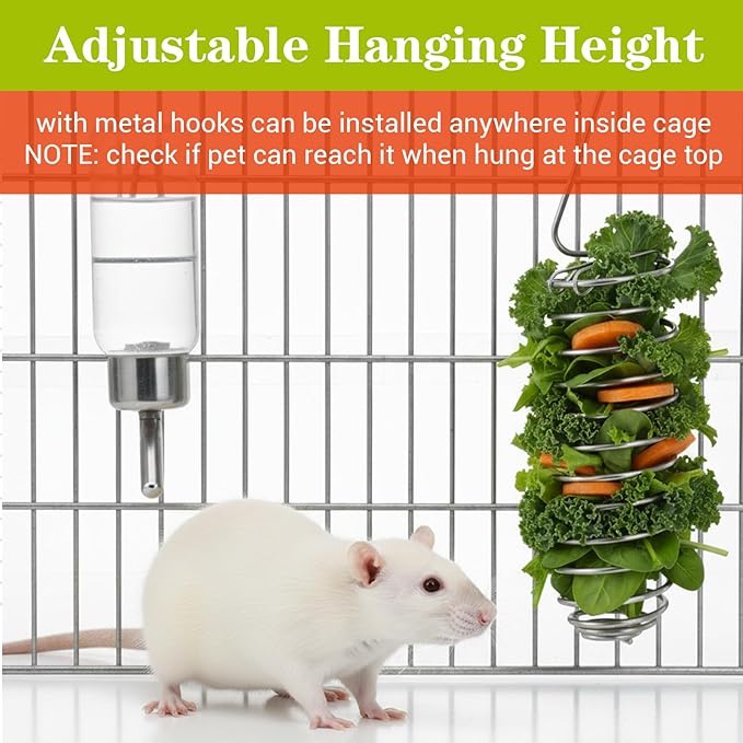 2 PCS Rat Enrichment Toys, Bird Cage Food Holder, 304 Stainless Steel Rat Foraging Toy for Fruit Vegetable Holder, Bird Cage Feeder Foraging Toy for Parakeet, Hanging Rodent Toys Slow Feeder