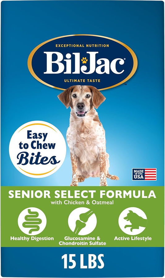 Bil-Jac Senior Select Dry Dog Food | Chicken & Oatmeal Recipe | 15 lb