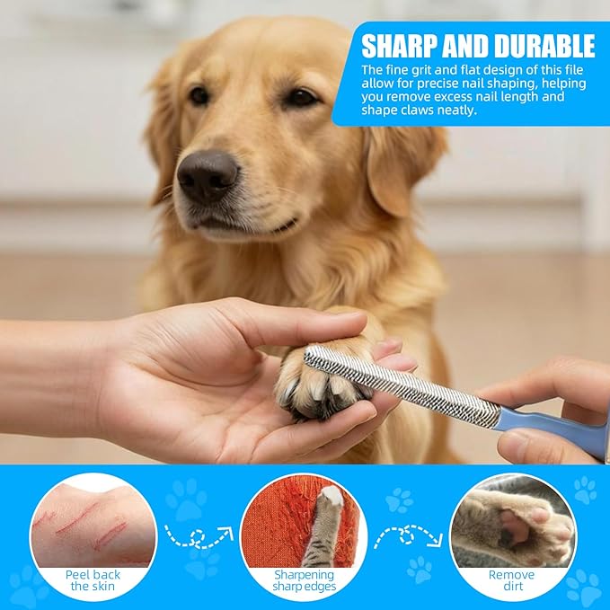 Aglads 6PCS Cat Rabbit Bunny Dog Grooming Kit, Self-Cleaning Brush,Nail Clipper, File,Tear Mark Brush, Fine-Tooth Comb,Hair Removal Glove & Travel Storage Bag for Long/Short-Haired Pets(6, Blue)