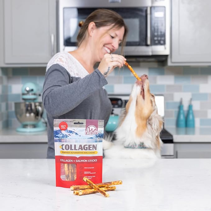 Wild Eats Real Salmon Collagen Bully Sticks for Dogs, (15ct, 1cm Thick) Healthy Bully Stick - Long Lasting Dog Chew Treat