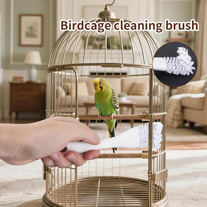 Bird Cage Cleaner Brush Kit, Bird Cage Cleaning Brush Tool Set, Bird Cage Cleaning Brush with Long Handle, Bird Cage Accessories,Poop Remover for Cleaning Poop in Pet Cages,Parrot Cages & Bird Perches