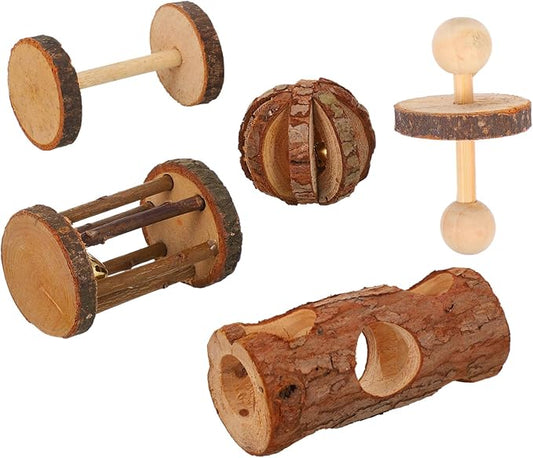 ORFOFE 5Pcs Wooden Hamster Small Animal Chew Teething for Hamsters Guinea Pigs Birds Cage Accessories Natural Safe Pet Activity Kit for Exercise and Stress Relief