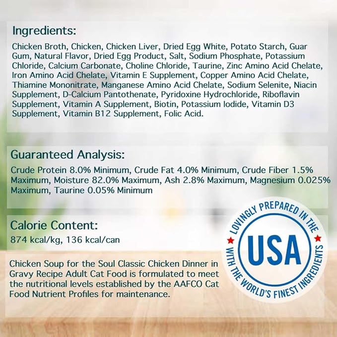 Chicken Soup for The Soul All Natural Premium Adult Wet Cat Food, Real Meat First Ingredient, No by-Products, Artificial Colors, Flavors or Preservatives, Chicken Shreds Dinner, 5.5oz (Pack of 24)