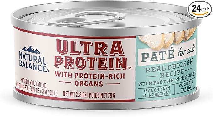 Natural Balance Ultra Protein Wet Cat Food Pate, Real Chicken Recipe with Protein-Rich Organs for Cats, Pate Cat Food with High Protein - 2.8 oz. (Pack of 24)