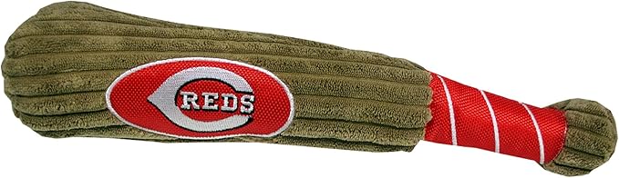 MLB Cincinatti Reds Baseball Bat Toy for DOGS & CATS. Soft Corduroy Plush Dog Toy with Inner SQUEAKER, MLB Chew Toys for Dogs or Cats. Durable Fun Interactive Dog Toy with Team Names and Logo