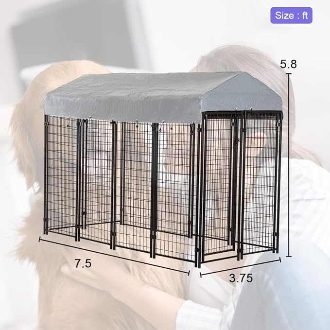BestPet 8'x4'x6' Heavy Duty Outdoor Dog Kennel, Galvanized Welded Metal Dog Pen with UV-Resistant Waterproof Roof & Cover, Large Dog Playpen Crate Fence for Camping, Backyard
