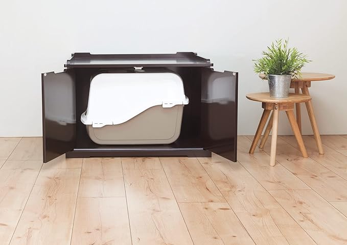 Trixie XL Furniture Litter Box Enclosure (Espresso Brown), Hidden Litter Box for Cats with Openings on Either Ends & Large Ventilations Slots, Double Doors for Easy Cleaning, Removable Divider