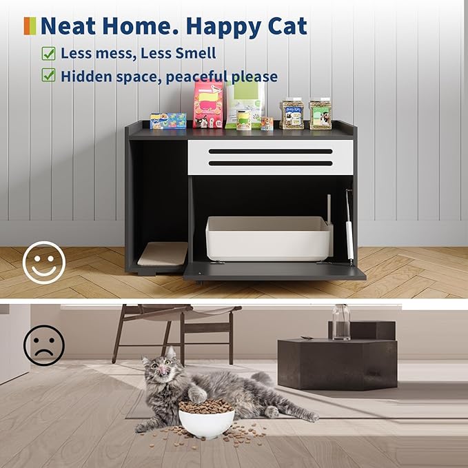 Garvee Cat Litter Box Enclosure Furniture Wooden Hidden Litter Box Cabinet Dog Proof Cat Washroom Kitty House with Vent Door