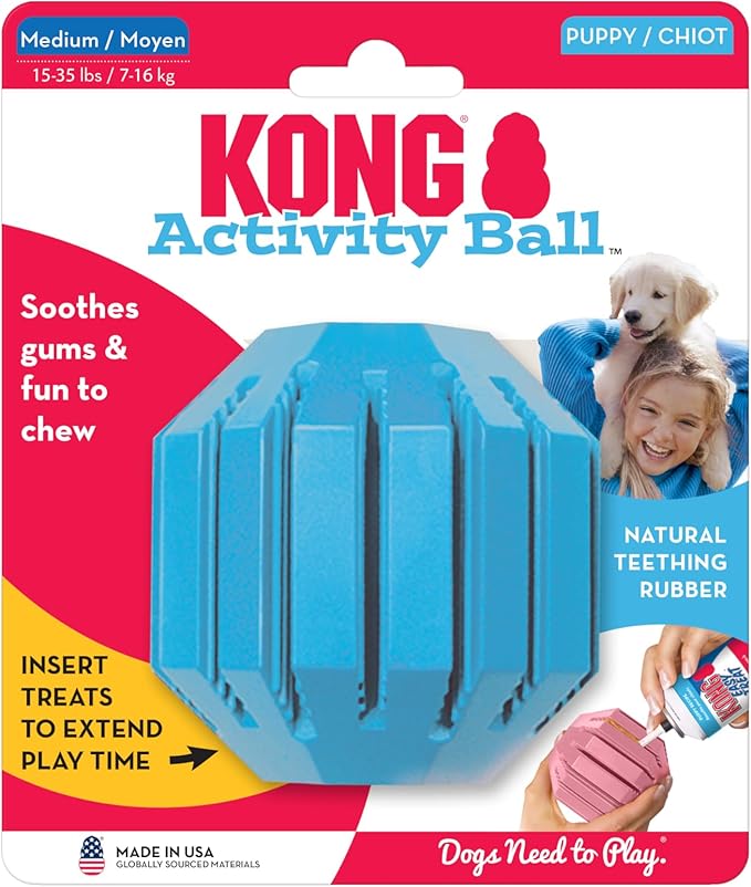 KONG Puppy Activity Ball - Soft & Durable Natural Puppy Rubber Dog Toy - Chew Toy for Teething Puppies - Eases Aching Teeth & Gums - for Medium Puppies - Randomly Provided Color