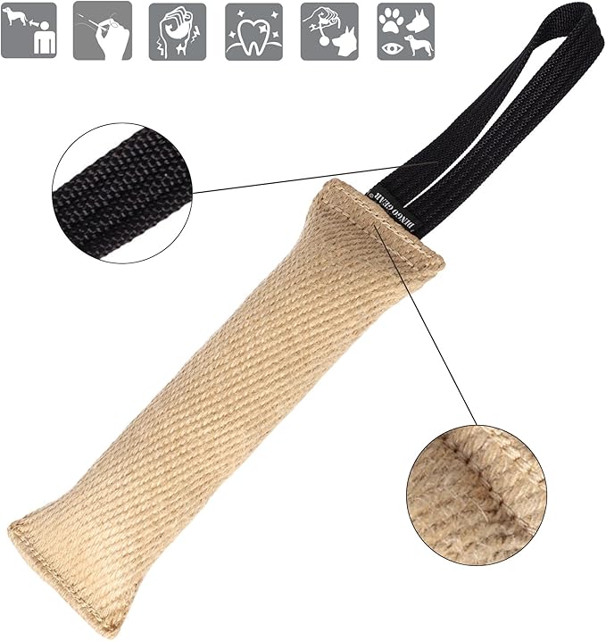 Dingo Gear Tug Toy for Dog Training Agility Tug of War, Jute Dog Bumper with one Handle, Dog Bite Pillow for Aggressive Chewers, 11" S00145