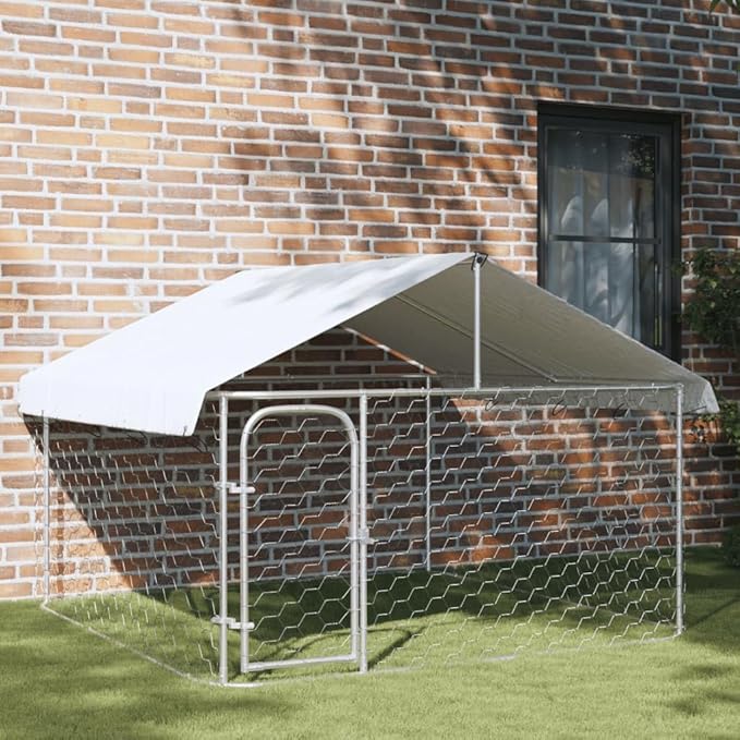 vidaXL Outdoor Dog Kennel, Dog Pen Kennel Playpen House with Roof, Heavy Duty Dog Crate Outdoor Metal Pet Animal Cage Fence for Yard