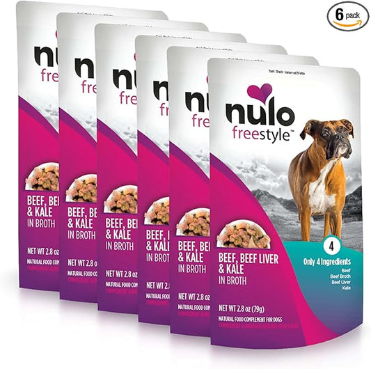 Nulo Freestyle Beef, Beef Liver & Kale in Broth Real Meat Dog Food Topper, 2.8 Ounce (Pack of 6)