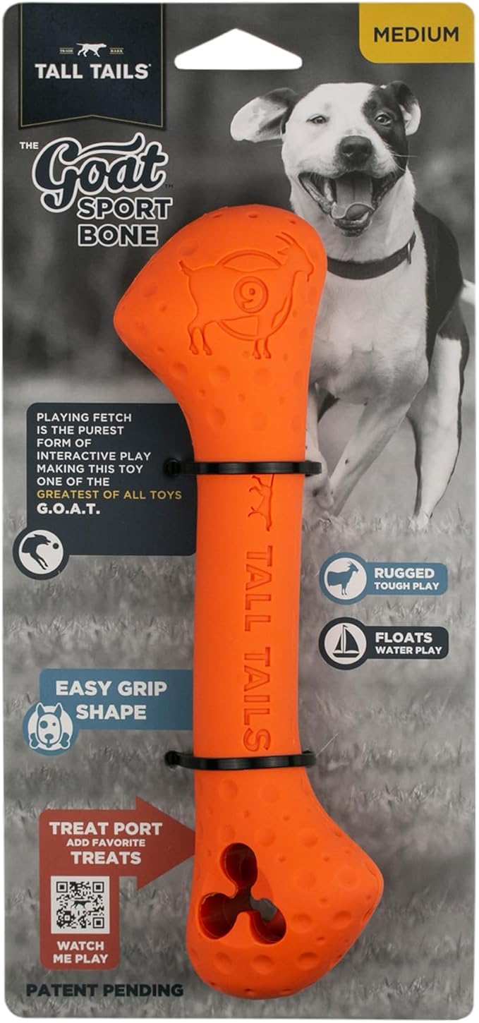Tall Tails G.O.A.T. Greatest of All Toys Sport Fetch Bone Toy for Dogs, Medium