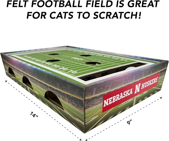 Pets First NCAA Nebraska Cornhuskers Cat Scratcher Box, Game Day Cat Toy, NCAA Football Field Designed Cat Scratcher and Lounge, Stimulating Cat Game