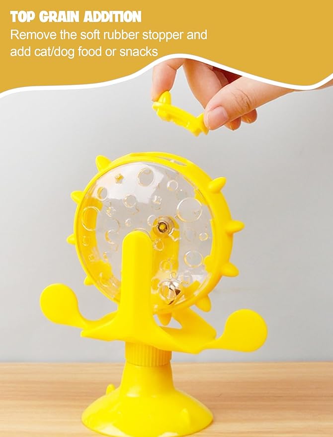 GLOGLOW Interactive Cat Puzzle Feeder, Windmill Treat Dispensing Cat Toy, Indoor Playtime, Suction Cup, Slow Feeding, for Cats, Kittens, and Puppies Training Rewards