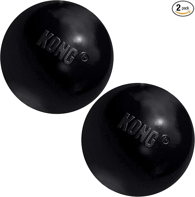 KONG Extreme Ball with Hole - Fetch Toy - Durable Dog Toy for Training, Interactive Playtime & More - Natural Extreme Rubber Ball - Black - for Large/Medium Dogs (Pack of 2)