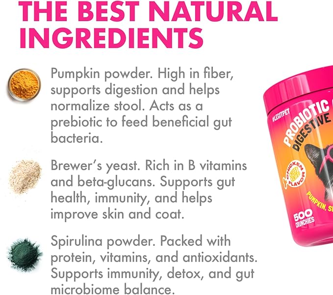 LEGITPET Daily Probiotic Cat Chews for Digestive & Gut Health – Supports Healthy Digestion & Immune System – Crunchy Chews with Creamy Center – Chicken Flavor, 500 Chews