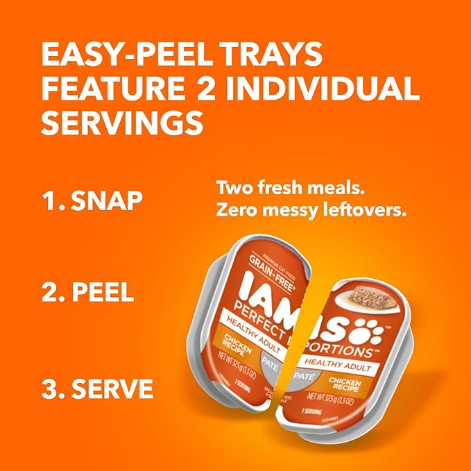 IAMS Perfect Portions Healthy Kitten Grain Free Wet Cat Food, Wet Cat Food Pate Recipe, Chicken Recipe, 2.6 oz. (24 Twin Packs)