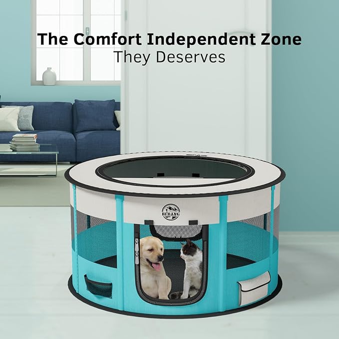 Playpen for Dogs, 44"*44"*24" Large Foldable Pet Play Pens Indoor Outdoor Exercise Pen with Carrying Case Food Bowl for Cat Puppy Rabbit