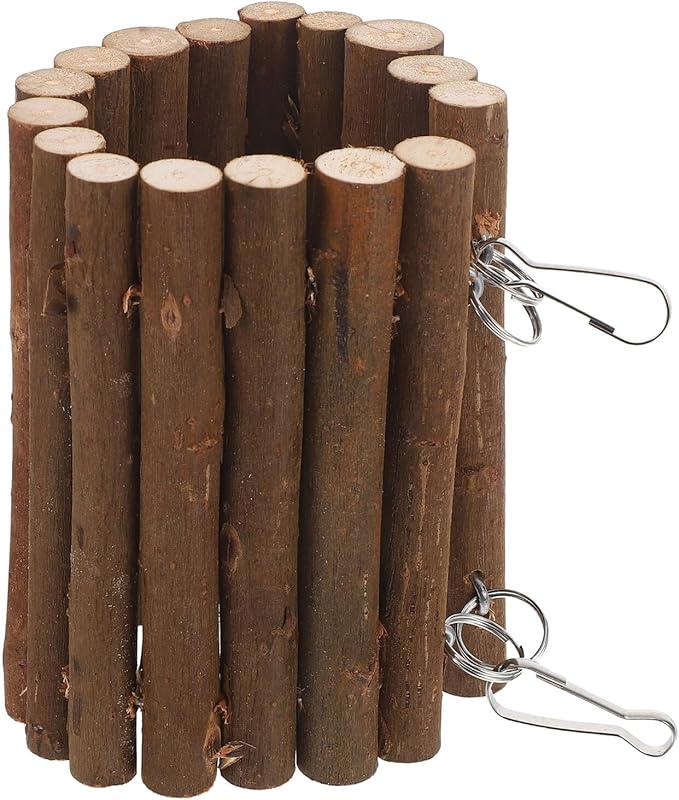 SUPVOX Wooden Parrot Swing and Hanging Tunnel with Hook, Small Natural Chewable Bird Cage Accessory for Climbing and Playing
