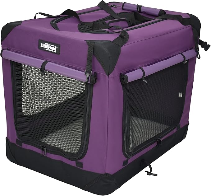 EliteField 4-Door Folding Soft Dog Crate with Curtains, Carrying Bag and Fleece Bed (2 Year Warranty), Indoor & Outdoor Pet Home (36" L x 24" W x 28" H, Purple+4 Door Curtains)