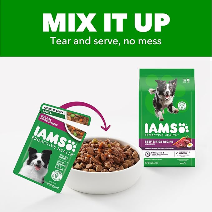 IAMS Proactive Health Adult Wet Dog Food Variety Pack, 3.5 oz. Pouch, (8 Count) (Pack of 2)