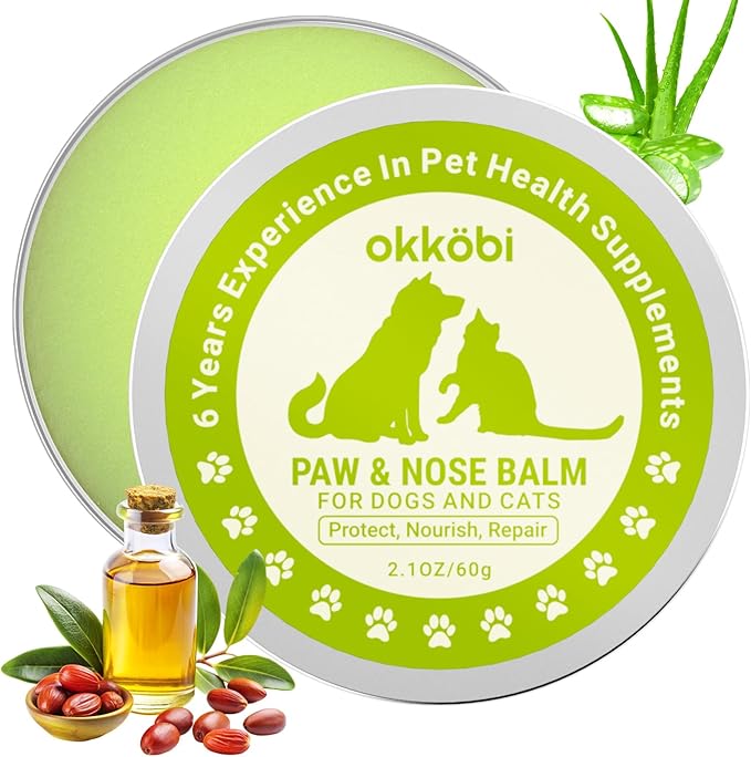 Dog Paw Balm - Coconut, Shea Butter, Jojoba Oil and Beeswax Formula - All-Natural Lick-Safe Pet Paw & Nose Balm for Cracked, Dry Foot & Noses - Soothing & Protective Salve - 60g - 2.1 oz