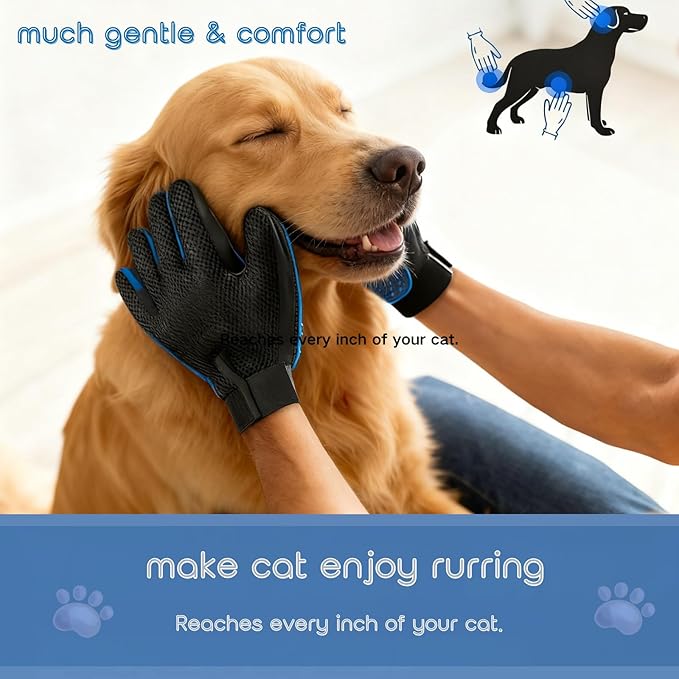 Pet Grooming Gloves (2 Pack) for Dogs & Cats – Deshedding Hair Remover Mitts with Soft Silicone Massage Bristles – Dual-Sided Grooming & Bathing Gloves for Long & Short Hair Pets