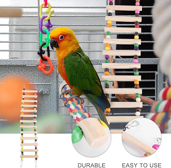 Kisangel Hamster Climbing Ladder Wooden Pet Playing Small Animal Climbing Accessory for Bird Cage and Hamster Cage