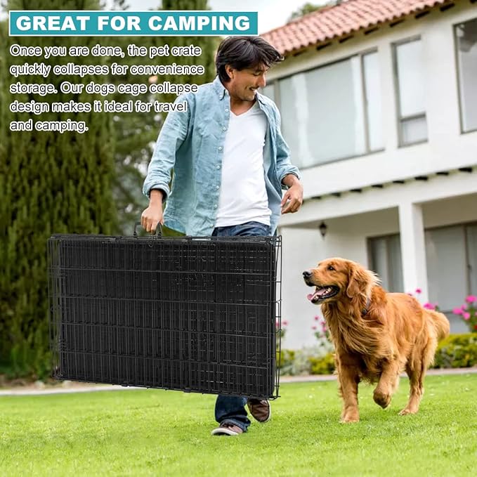 Large Double-Door Dog Crate Dog Cage Dog Kennel Metal Wire Folding Pet Animal Pet Cage With Handle Tray And Divider Keeps Pet Cool, Warm, Dry, Comfortable, Metal Welded Dog Kennel Metal Wire Cage, 42"