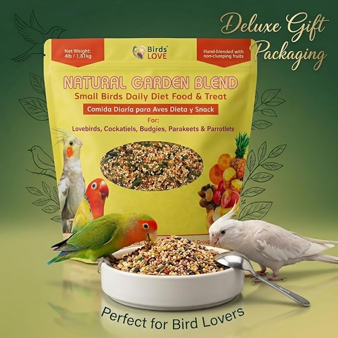 Birds LOVE All Natural Garden Blend Bird Food for Small Birds - Lovebirds, Cockatiels, Parakeets and Parrotlets 4lb
