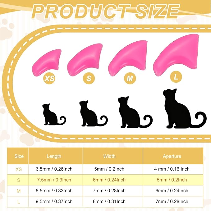 Cat Nail Caps, Cat Claw Covers with Adhesive Glue and Applicators, Kitten Claw Caps Soft Paws, (40 Pcs, S, Rose Red), Intended for Pet Tips/Nail Covers/Control Paws