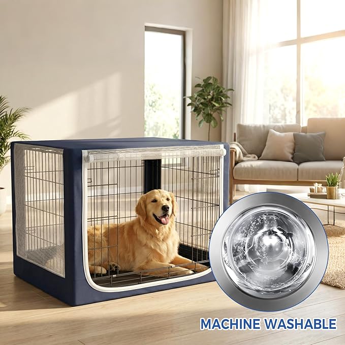 Dog Crate Cover, Breathable Mesh Mosquito Net, Elastic Bottom & Front Zipper, Fits 42inches Crates, Perfect for Dog Crates & Pet Kennels（Only Cover）
