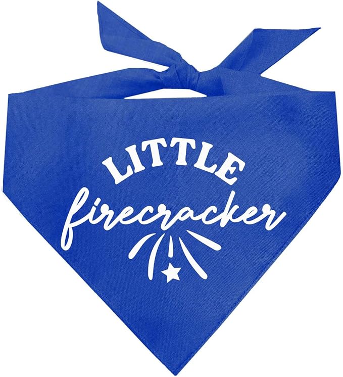 Little Firecracker Dog Bandana | 100% Adjustable Cotton Triangle | Made in USA | July Fourth (4th) Accessory | Patriotic | Party | Parade | Event | Costume | Royal, One Size (755)
