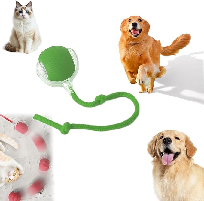Smart Motion Pet Ball V2, Smart Interactive Rolling Pet Ball, Automatic Obstacle Avoidance ＆ Quiet Cat Toy with a Long Tail, The Ultimate Boredom-Buster for Both Cats and Dogs (Green)