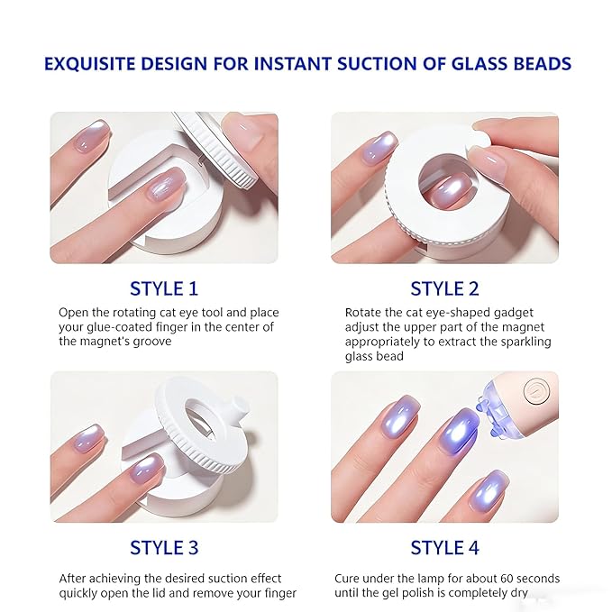 2026 New Rotating Cat Eye Magnet, 360° Rotating Nail Magnet, Glass Bead Nail Art Tool for Cat Eye Gel Polish with Excellent Light Absorption Effect for DIY or Nail Salon (White)