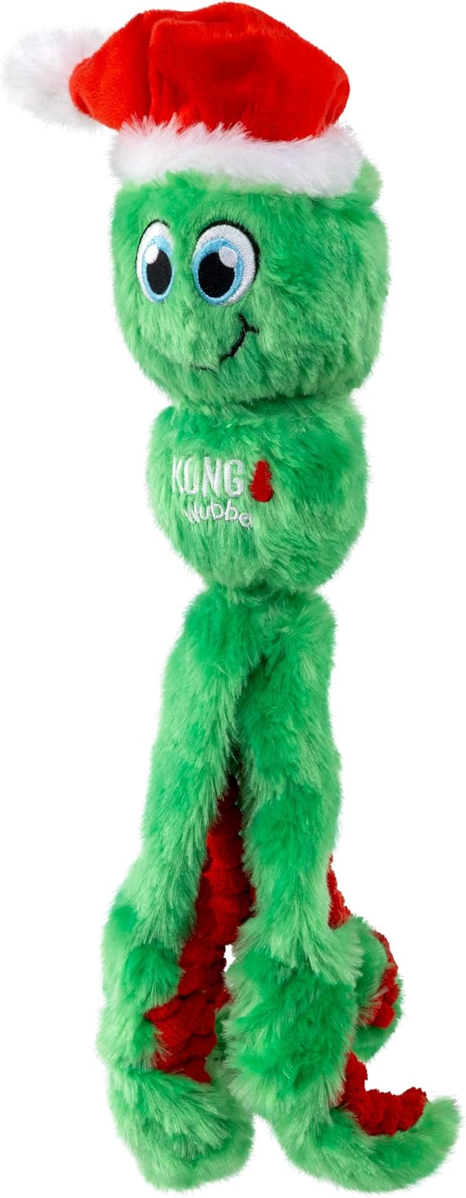 KONG Holiday Wubba Octopus Dog Toy – Christmas Plush Squeaky Tug & Fetch Toy with Santa Hat, Durable Festive Play Toy, Large