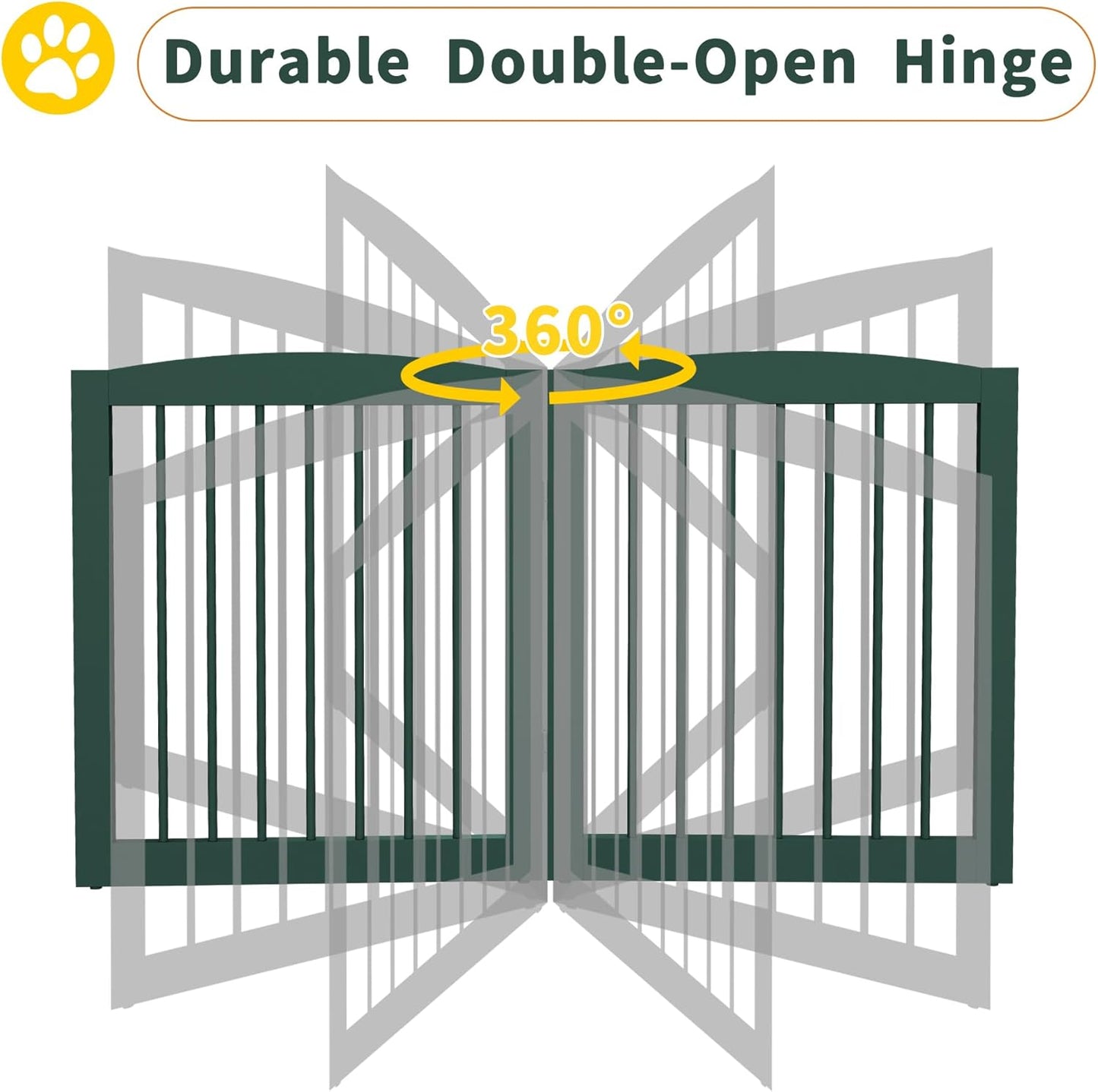 Freestanding Pet Gate for Dogs, Foldable Wooden Dog Gate for House, Stairs, Doorways, Step Over Pet Puppy Safety Fence,Support Feet Included,24" Height 2 Panels, Green