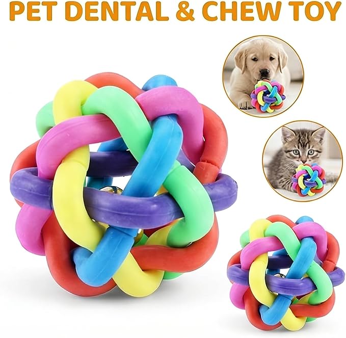 plplaaoo Soft Rubber Dog Chew Toy with Bell – Bouncy Interactive Ball for Puppies Teething & Adult Dogs – Medium Size 6.5cm Pet Training Play Toy for Cats and Dogs